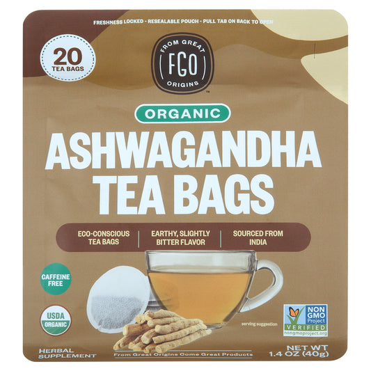 FGO , Ashwagandha Herbal Tea, Organic Tea Bags, 20 Count, 1.06 Oz