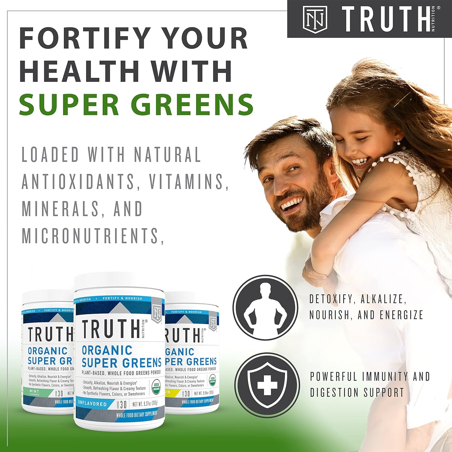 Super Greens Powder - Organic Green Superfood Powder to Boost Energy & Immunity, Healthy Digestion for Men & Women, Green Supplement Smoothie Powder Mix (Unflavored)