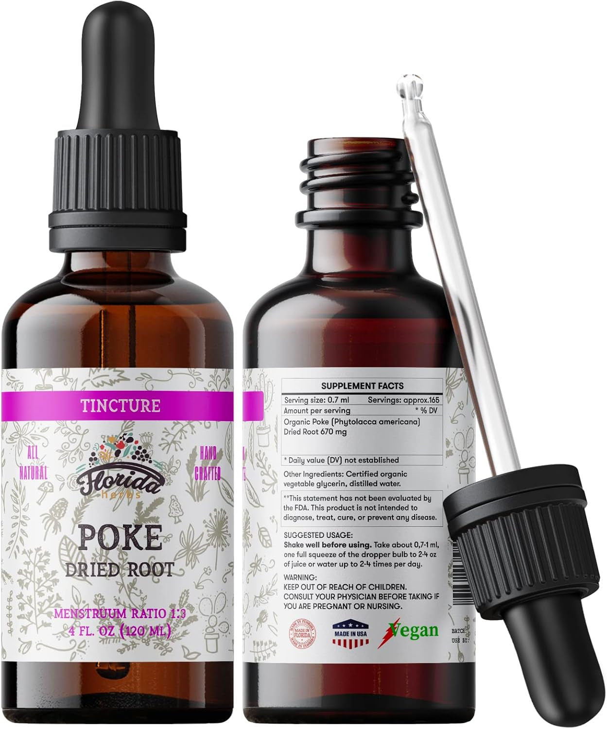 Organic Poke Root Tincture | Poke Extract Liquid for Immune & Lymphatic Support | Alcohol-Free, Vegan, Non-Gmo Supplement | Made in USA | 4 Fl Oz