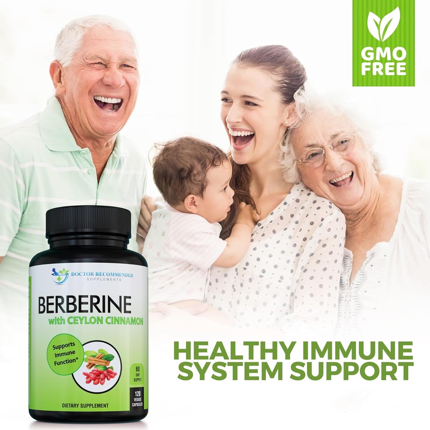 Berberine with Ceylon Cinnamon - 1200Mg Berberine & 100Mg Organic Ceylon Cinnamon - 120 Veggie Capsules, Healthy Immune System & Gastrointestinal Wellness