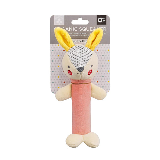 Eco-Friendly Organic Cotton Baby Soft Squeaker Rattle, Busy Bunny