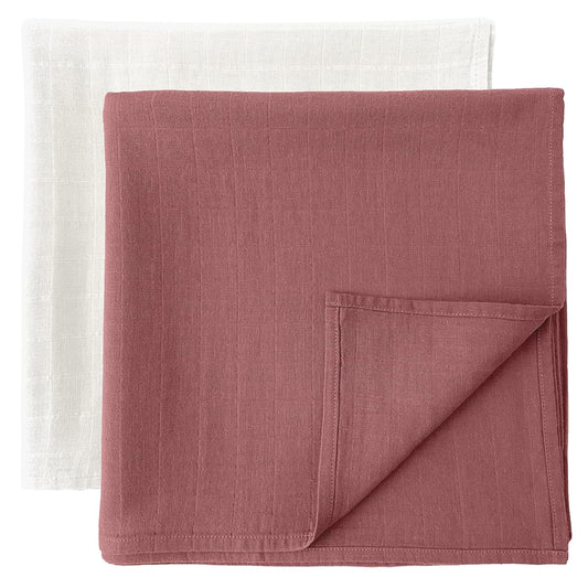 Organic Muslin Swaddle Blankets - 100% Soft Organic Cotton - Baby Girl Blanket and Baby Boy Blanket (Raspberry Red and Pearly Grey)