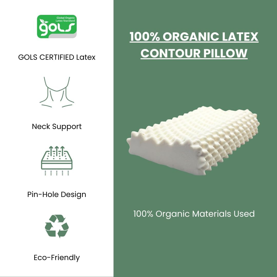 Organictextiles Organic Contour Latex Pillow with Organic Cotton Cover (Knobby), GOTS & GOLS Certified, Bed Pillow for Sleeping, Neck Pain Relief Help, Head Support, for Side Back Sleeper