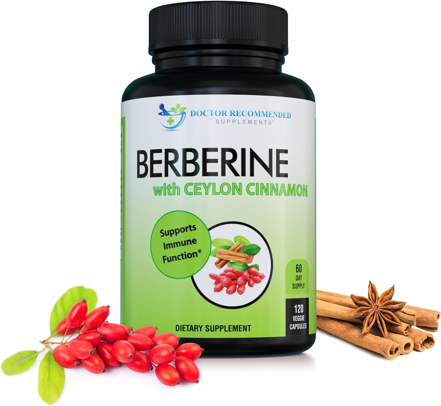 Berberine with Ceylon Cinnamon - 1200Mg Berberine & 100Mg Organic Ceylon Cinnamon - 120 Veggie Capsules, Healthy Immune System & Gastrointestinal Wellness