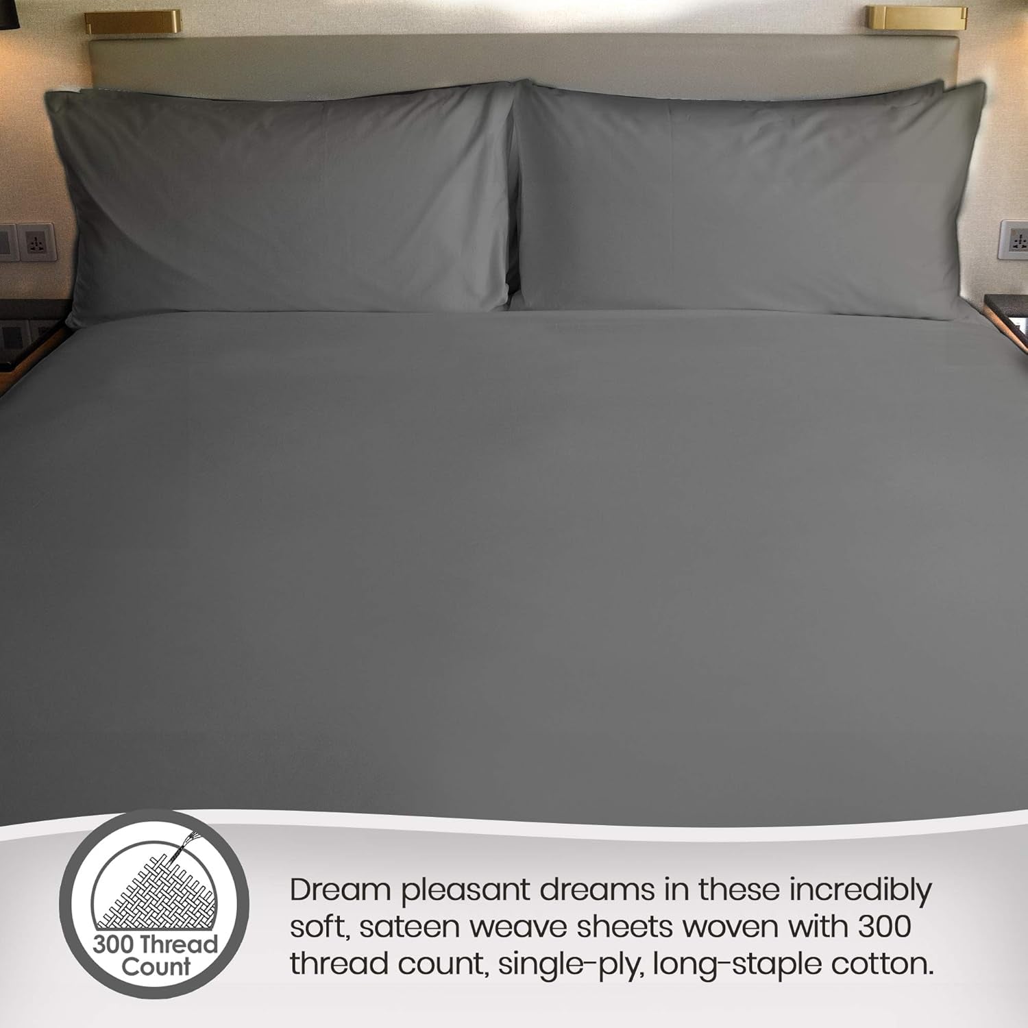 , Twin Bed Sheet - 100% Organic Cotton Fitted Sheet - 300 Thread Count, Fitted Sheet Only - GOTS Certified - Deep Pocket, Dark Grey Color (Twin Size)